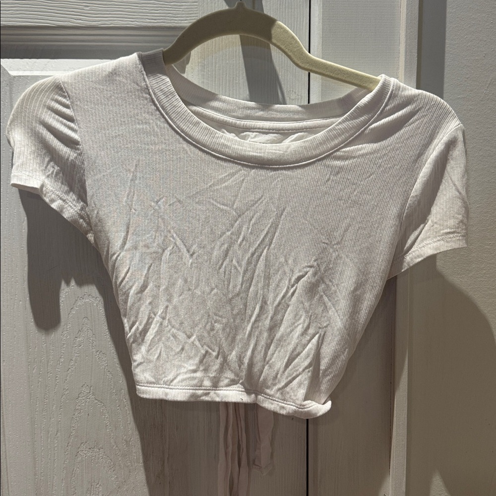 Aerie Offline Ribbed Tie-Detail Open Back White Crop Top